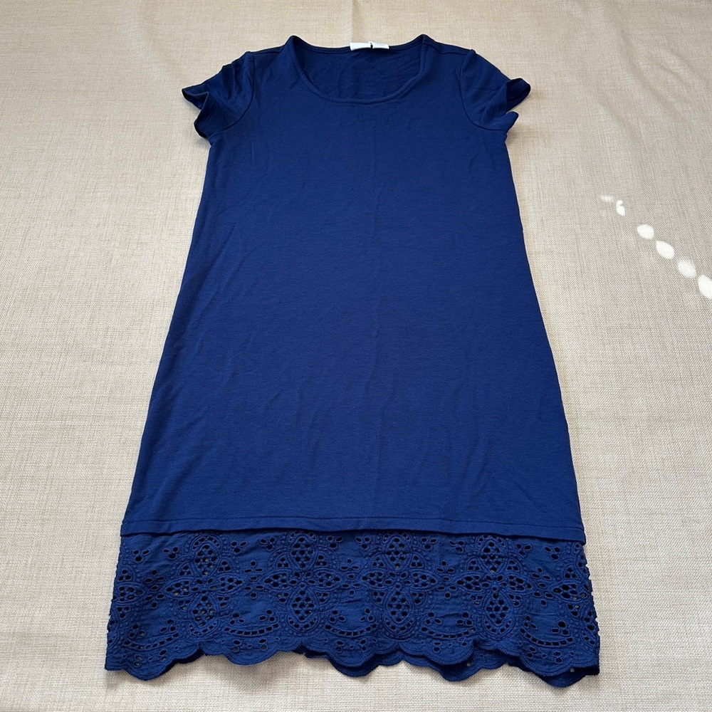 The Prairie Navy Blue Lace Eyelet Hem Midi Dress